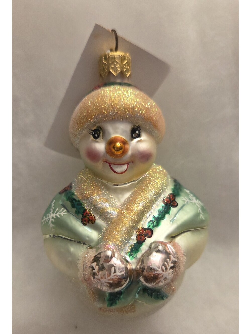 Christopher Radko 1998 "Jolly Wrap Jr", 4", Glass Snowman Ornament w/Tag, Mint